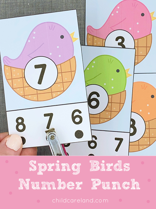 spring bird number punch for preschool and kindergartn