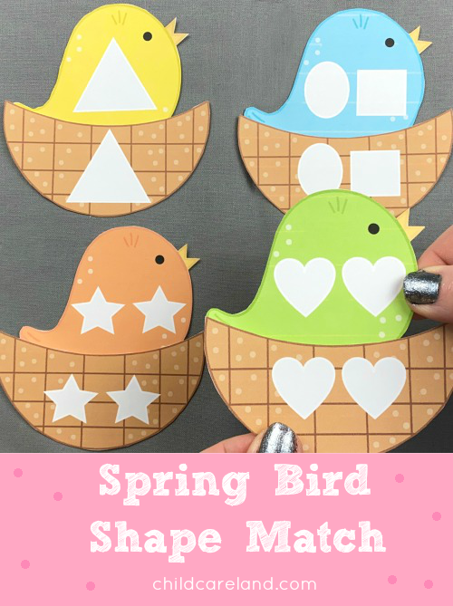 spring bird shape match for preschool and kindergarten