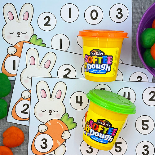 bunny number cover-up cards for preschool and kindergarten