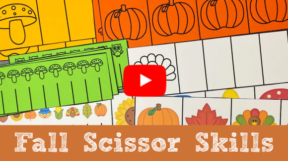 fall scissor skills video for beginning scissor skills and fine motor developemnt