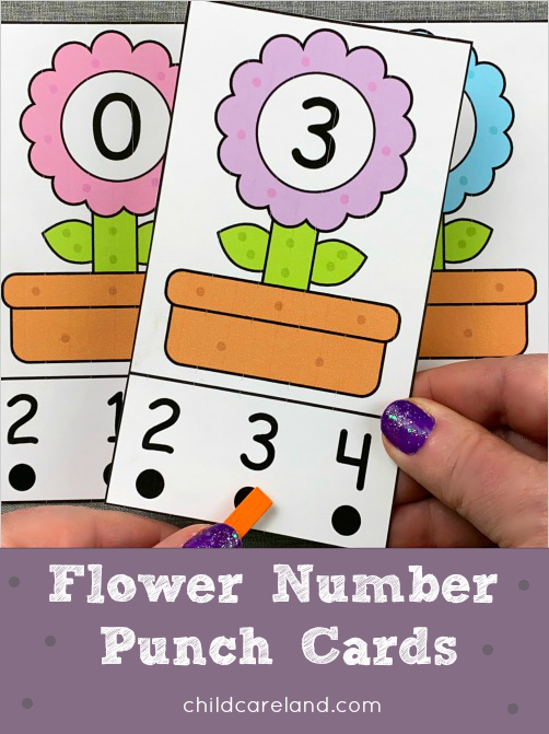 flower number punch cards for preschool and kindergarten