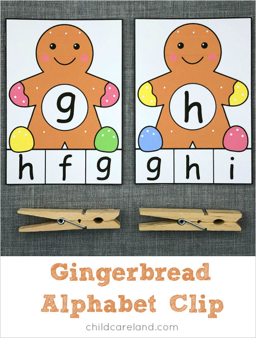 gingerbread alphabet clip for preschool and kindergarten