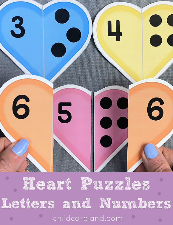 heart letter and number puzzles for preschool and kindergartren