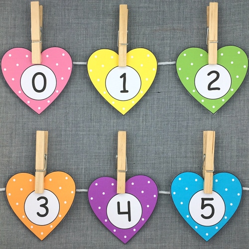 heart number sequence for preschool and kindergarten