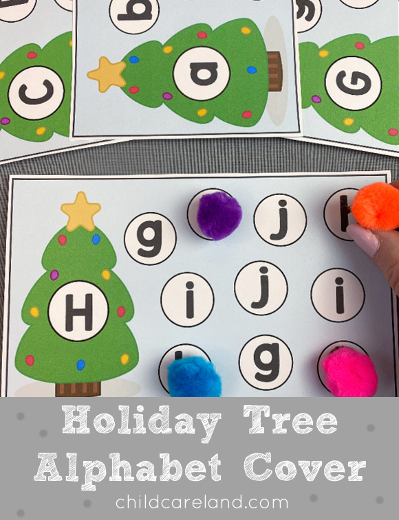 Holiday tree alphabet cover-up for preschool and kindergarten.