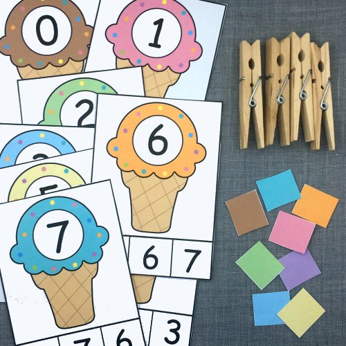 ice cream number clip for preschool and kindergarten