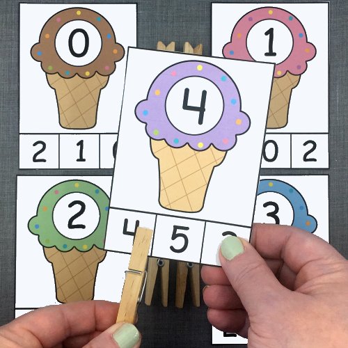 ice cream number clip for preschool and kindergarten