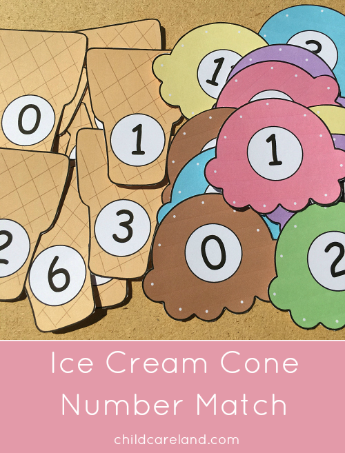 ice cream cone number match for preschool and kindergarten