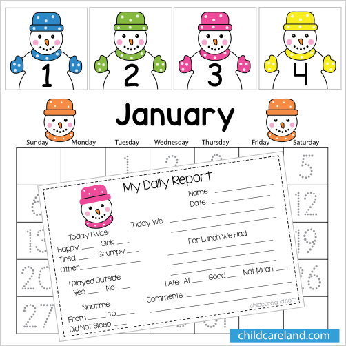 snowman days of the week months of the year for preschool and kindergarten