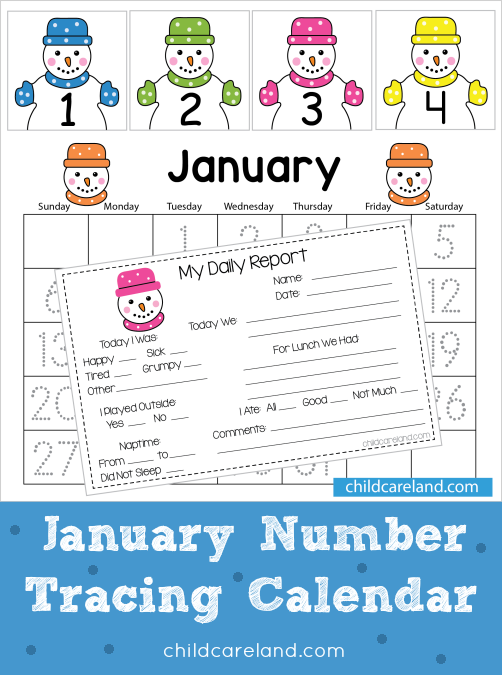 january number tracing calendar and other january items for preschool and kindergarten
