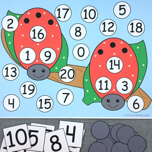 ladybug number pick and cover for preschool and kindergarten