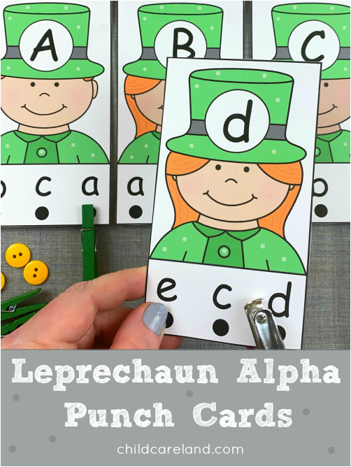 leprechaun alphabet punch cards for preschool and kindergarten