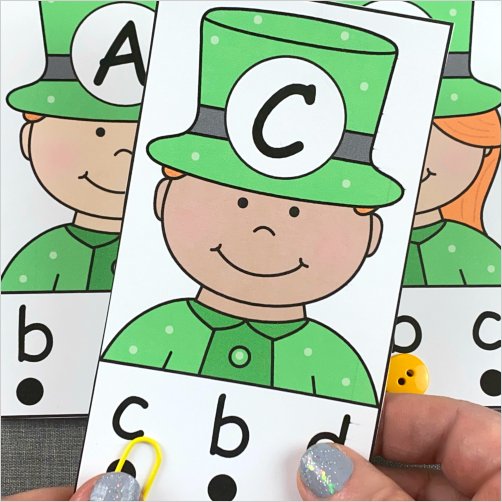 leprechaun alphabet punch cards for preschool and kindergarten