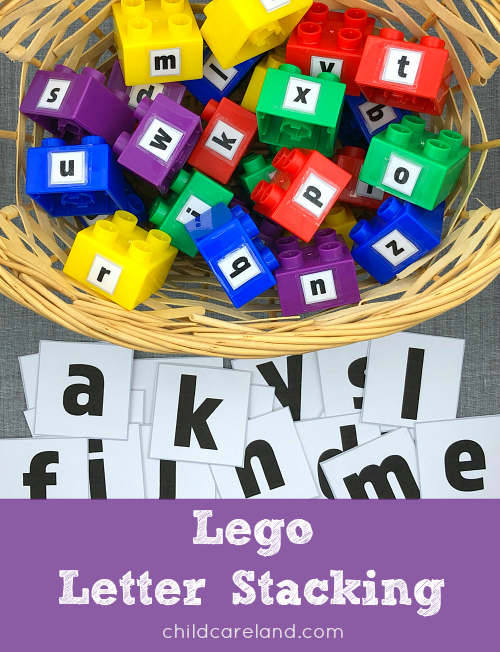 lego fine motor letter stacking for preschool and kindergarten