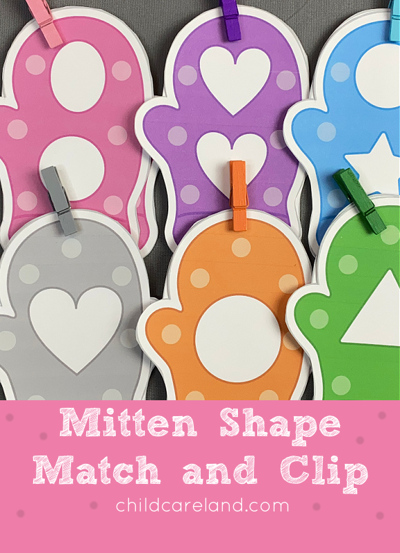mitten shape match and clip activity for preschool and kindergarten fine motor skills and shape identification