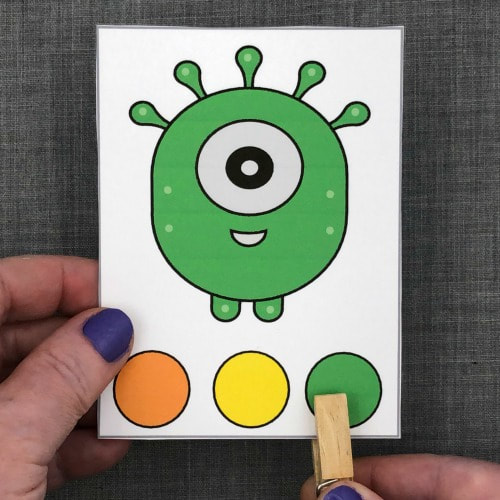 monster color clips for preschool and kindergarten