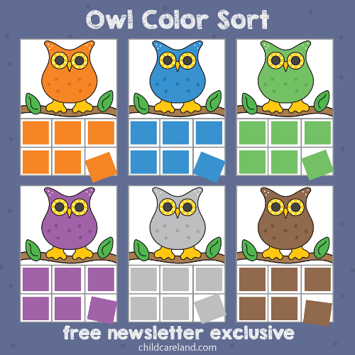 owl color sort for preschool and kindergarten
