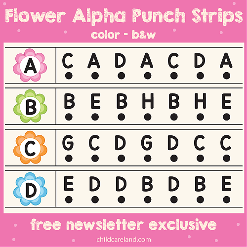 flower alpha punch strips for preschool and kindergarten