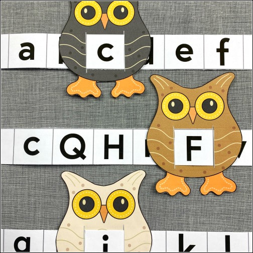 owl letter sliders for preschool and kindergarten