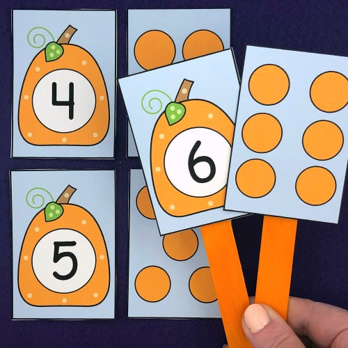 pumpkin number match sticks for preschool and kindergarten