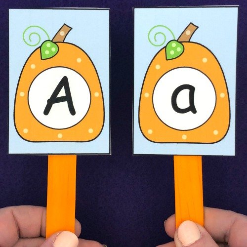 pumpkin alphabet match sticks for preschool and kindergarten