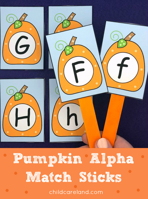 pumpkin alphabet match sticks for preschool and kindergarten