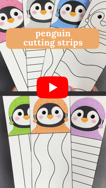 penguin cutting strips fine motor development activity for preschool and kindergarten