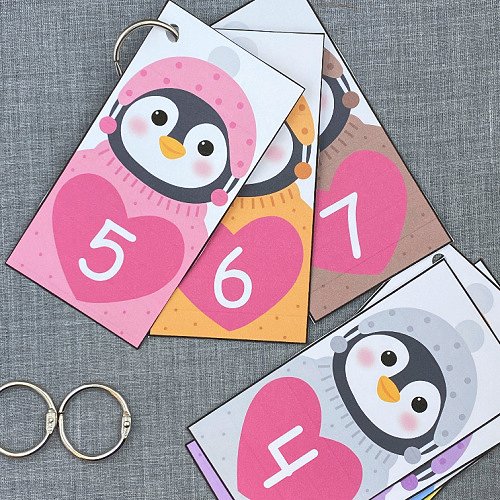 penguin heart number cards for preschool and kindergarten