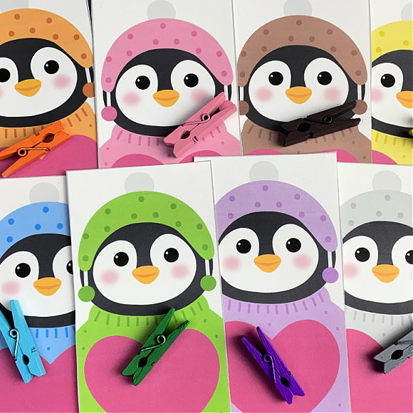 penguin and heart color matching activity for preschool and kindergarten