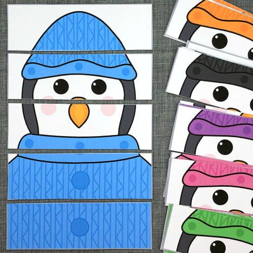 penguin color puzzles for preschool and kindergarten