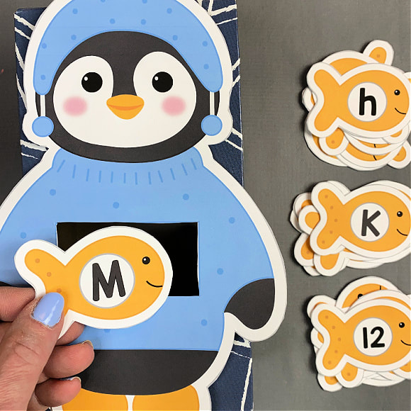 penguin match and munch letter and number recognition activity for preschool and kindergarten
