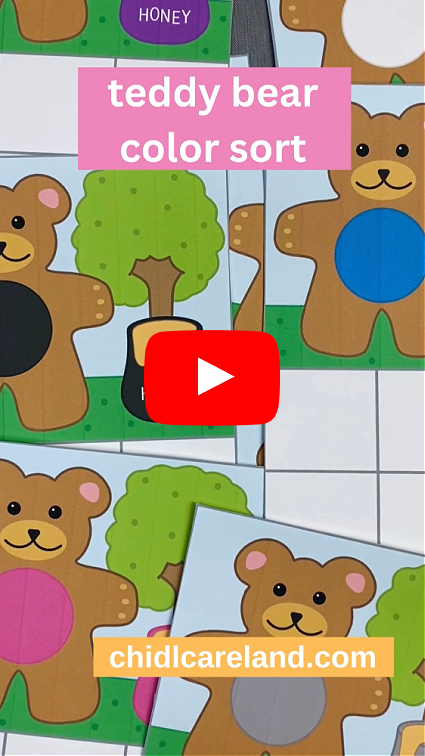 teddy bear color sorting activity for preschool and kindergarten