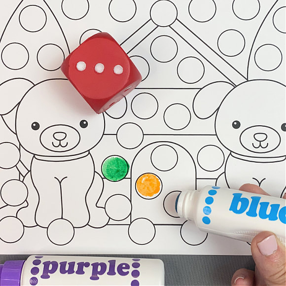 puppy roll and cover match activity for preschool and kindergarten
