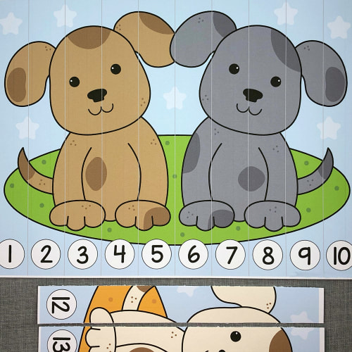 puppy number sequence puzzles for preschool and kindergarten