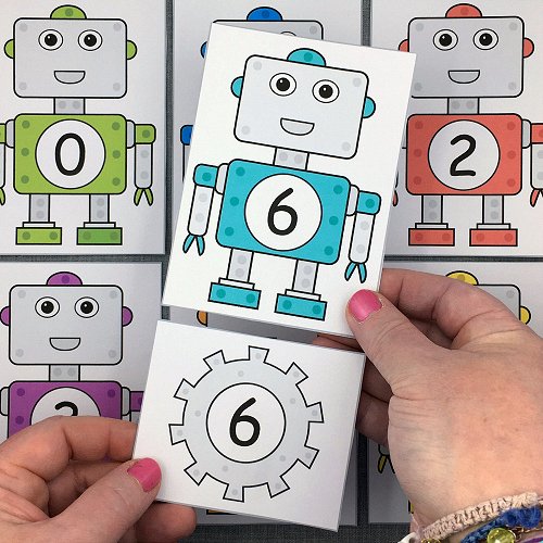 robot number match for preschool and kindergarten
