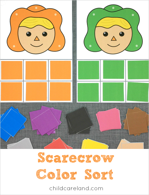 scarecrow color sort for preschool and kindergarten