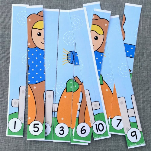 scarecrow number sequence puzzles for preschool and kindergarten