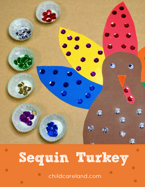 sequin turkey craft project for preschool and kindergarten