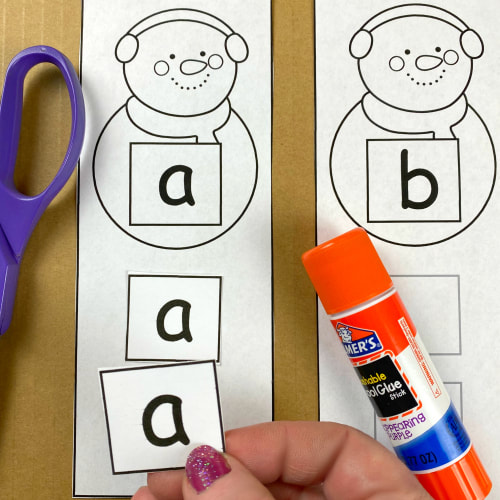snowman alphabet cut and glue for preschool and kindergarten