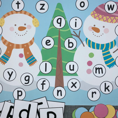 snowman alphabet pick and cover for preschool and kindergaren