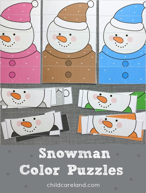 snowman color puzzles for preschool and kindergarten