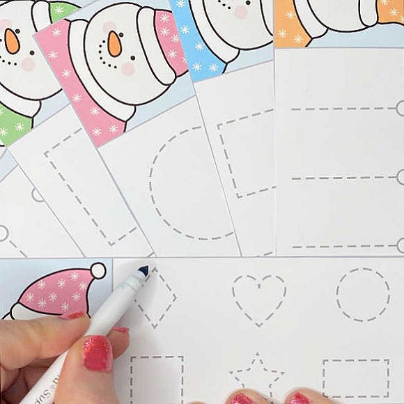 snowman pre-writing cards for preschool and kindergarten
