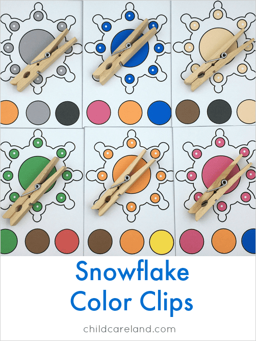 snowflake color clip cards for preschool and kindergarten
