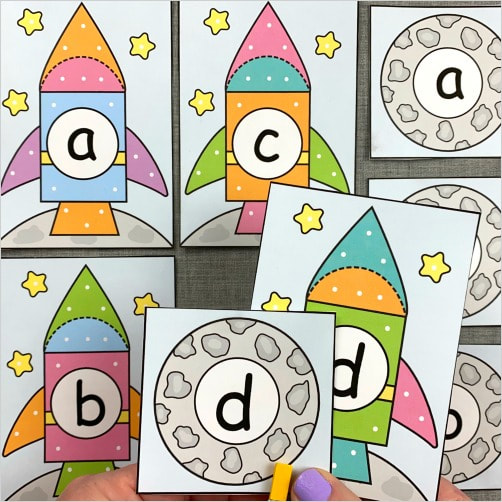 space alphabet match and clip for preschool and kindergarten