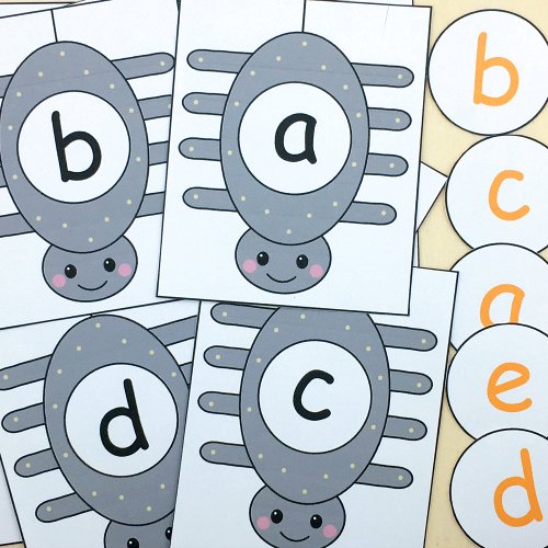 spider alphabet sequence match for preschool and kindergarten