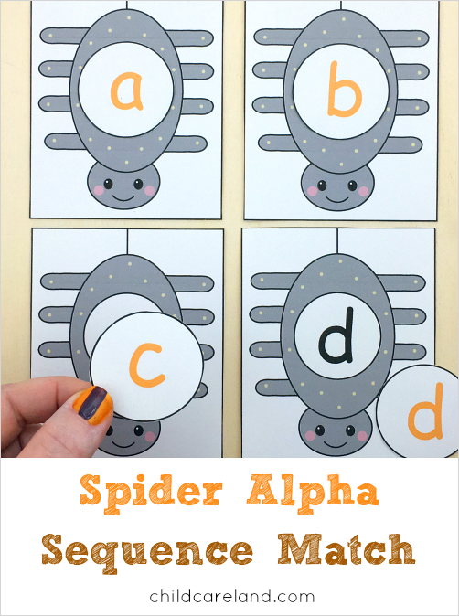 spider alphabet sequence match for preschool and kindergarten