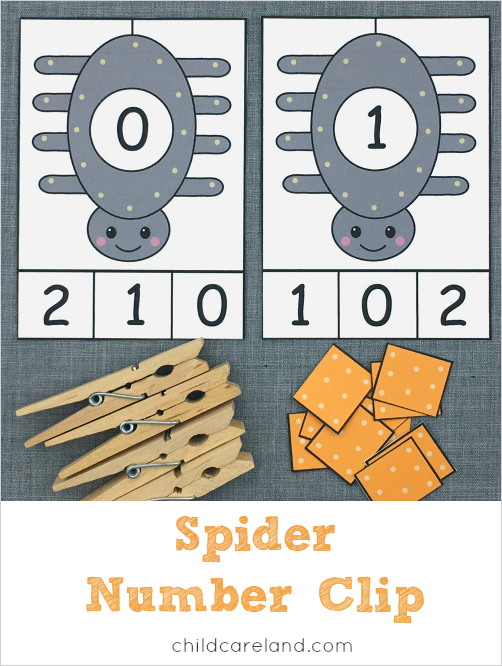 spider number clip for preschool and kindergarten