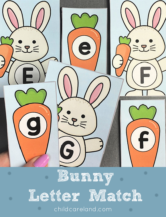 spring bunny letter match for preschool and kindergaren