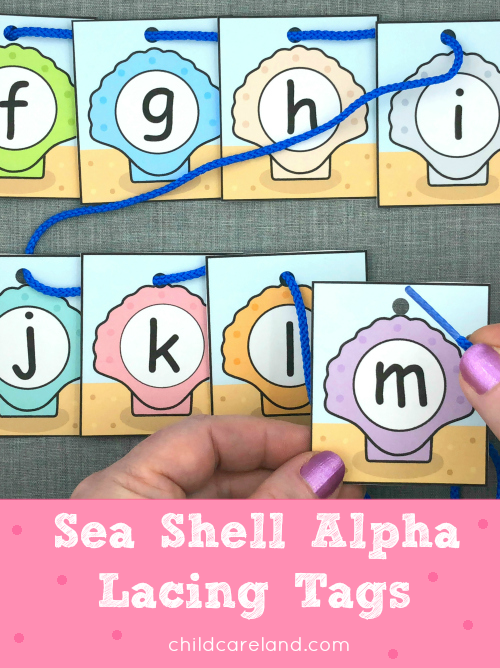 sea shell alphabet lacing tags for preschool and kindergarten