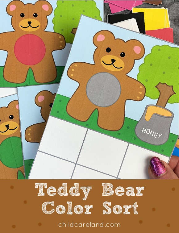 teddy bear color sorting activity for preschool and kindergarten